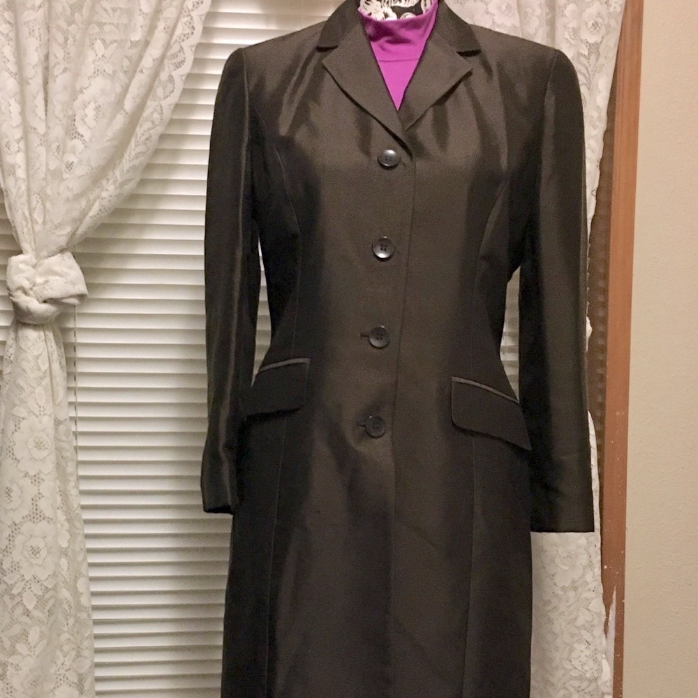 Ann Taylor Silk Pant Suit 3pc Brown Fuchsia